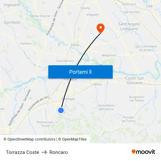Torrazza Coste to Roncaro map