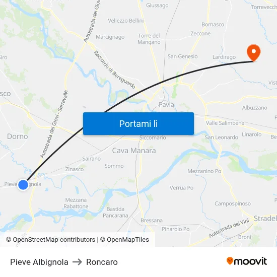 Pieve Albignola to Roncaro map