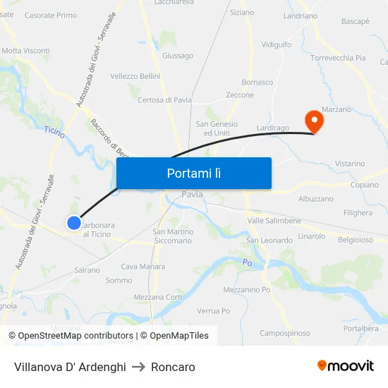 Villanova D' Ardenghi to Roncaro map