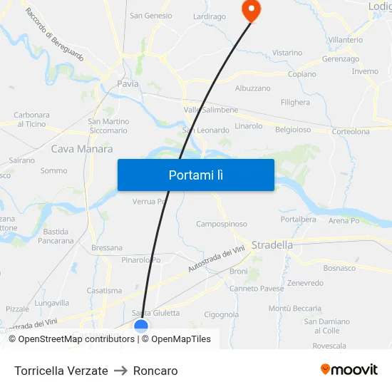 Torricella Verzate to Roncaro map