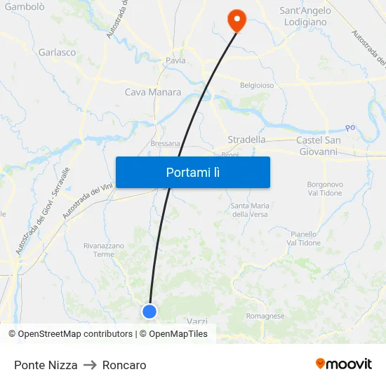 Ponte Nizza to Roncaro map
