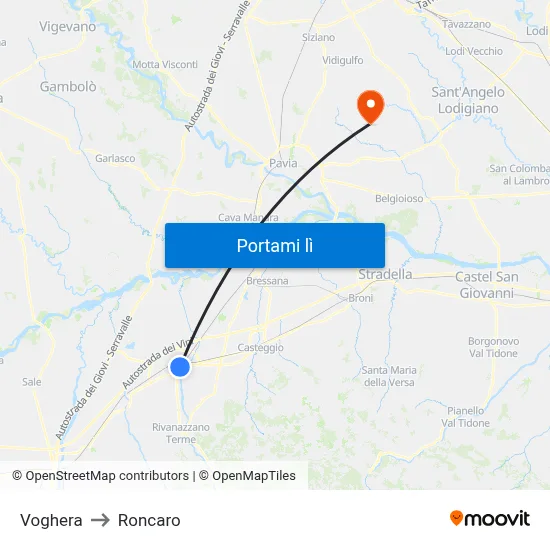 Voghera to Roncaro map