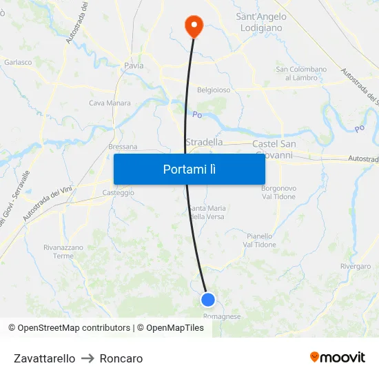 Zavattarello to Roncaro map