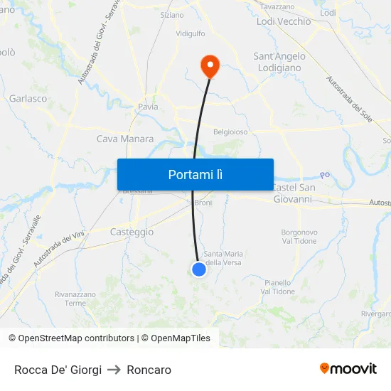 Rocca De' Giorgi to Roncaro map
