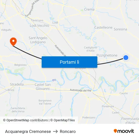 Acquanegra Cremonese to Roncaro map