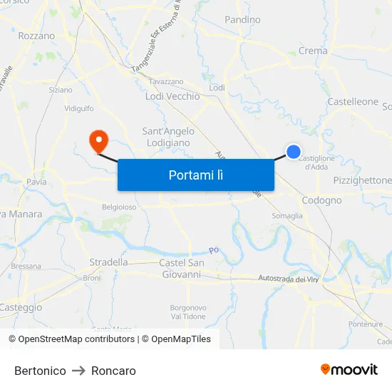 Bertonico to Roncaro map