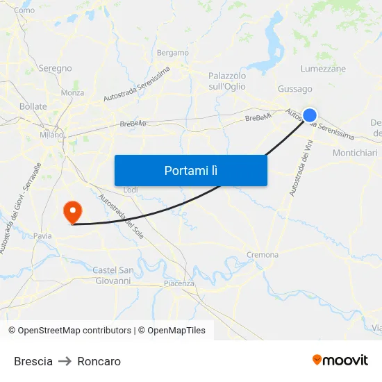 Brescia to Roncaro map
