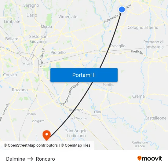 Dalmine to Roncaro map