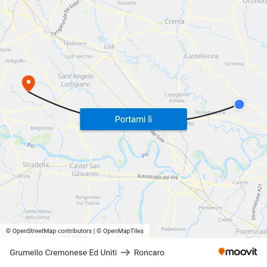 Grumello Cremonese Ed Uniti to Roncaro map