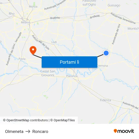 Olmeneta to Roncaro map