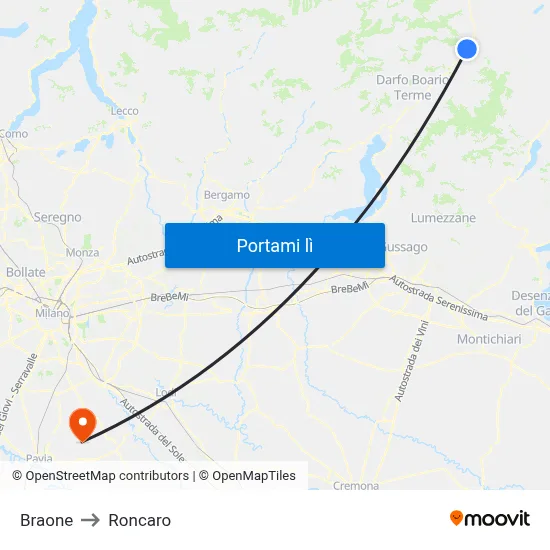 Braone to Roncaro map