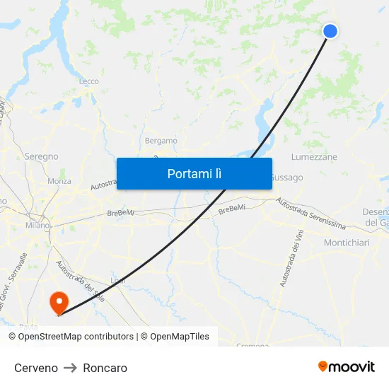Cerveno to Roncaro map