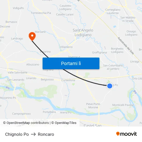 Chignolo Po to Roncaro map