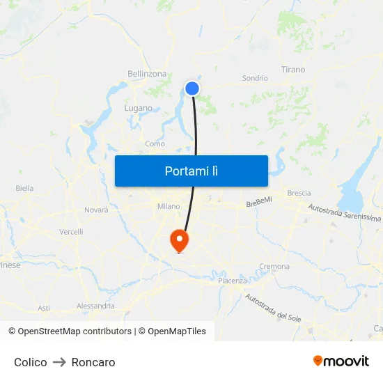 Colico to Roncaro map