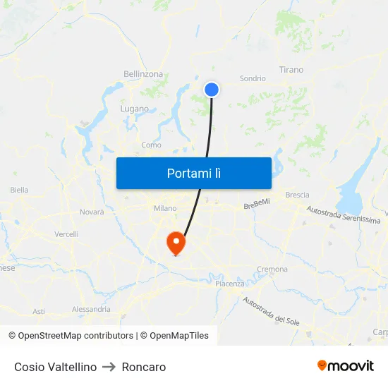 Cosio Valtellino to Roncaro map