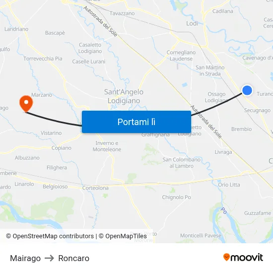 Mairago to Roncaro map