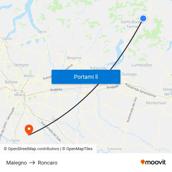 Malegno to Roncaro map