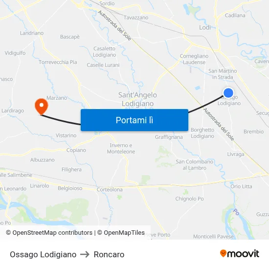 Ossago Lodigiano to Roncaro map