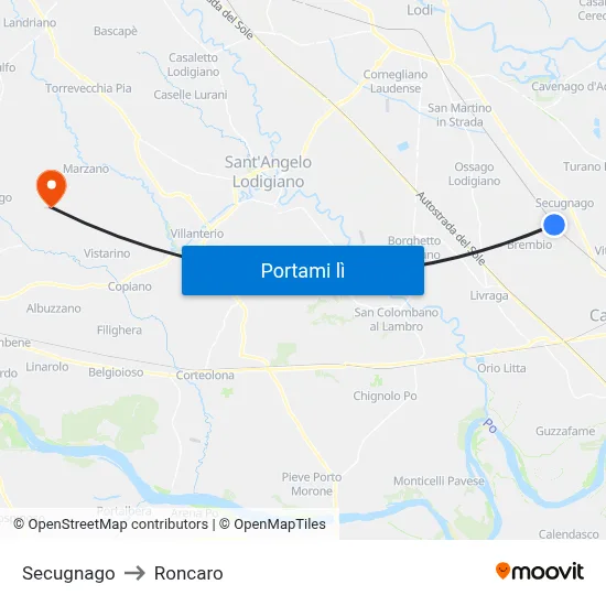 Secugnago to Roncaro map