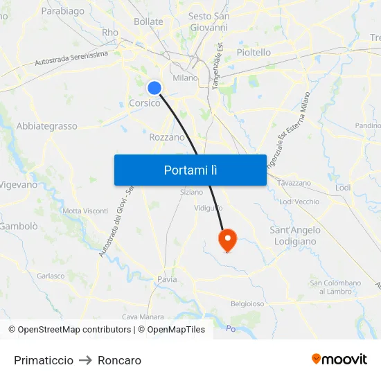 Primaticcio to Roncaro map