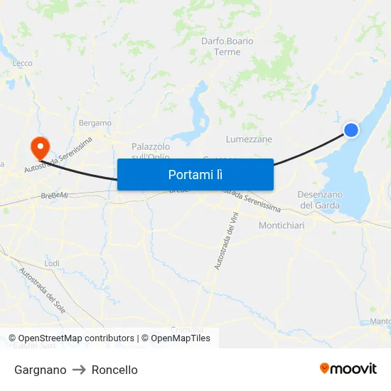 Gargnano to Roncello map