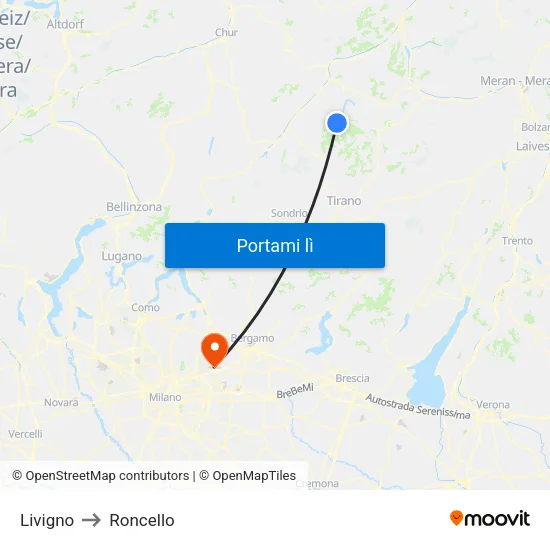 Livigno to Roncello map