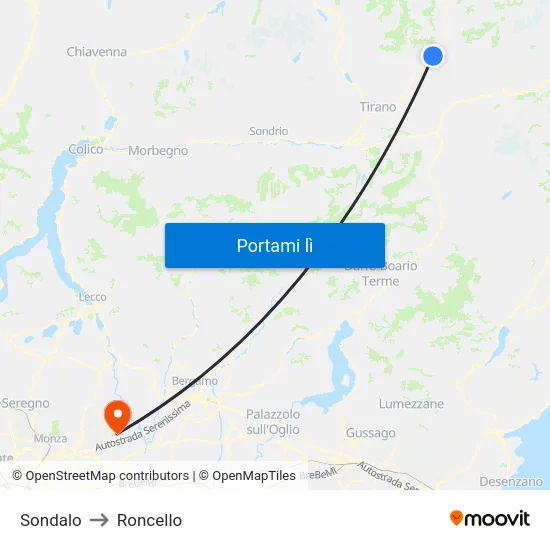 Sondalo to Roncello map