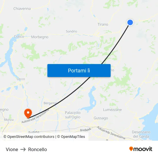 Vione to Roncello map