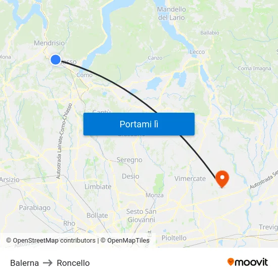 Balerna to Roncello map