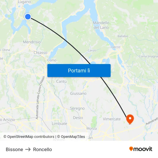 Bissone to Roncello map