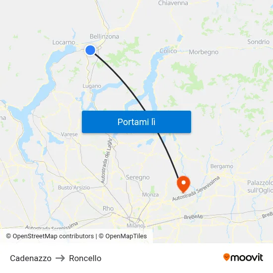Cadenazzo to Roncello map