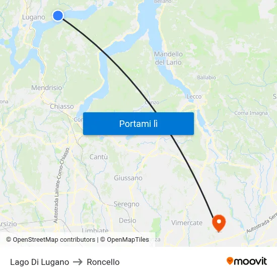 Lago Di Lugano to Roncello map