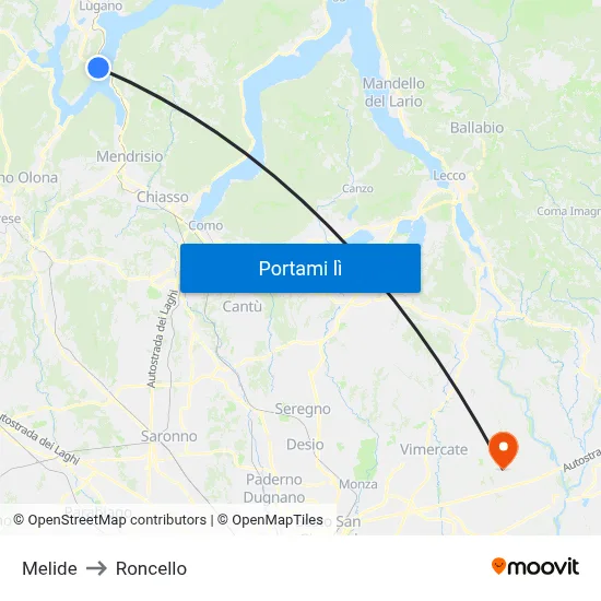 Melide to Roncello map