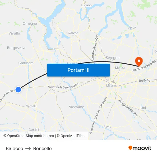 Balocco to Roncello map