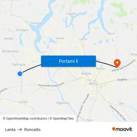 Lenta to Roncello map