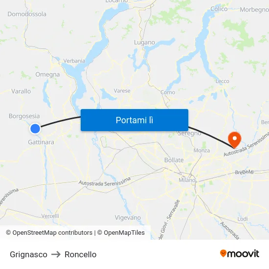Grignasco to Roncello map