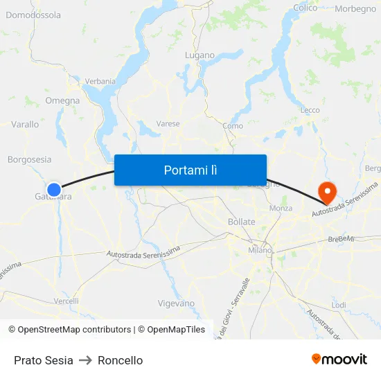 Prato Sesia to Roncello map