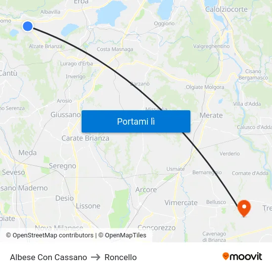 Albese Con Cassano to Roncello map