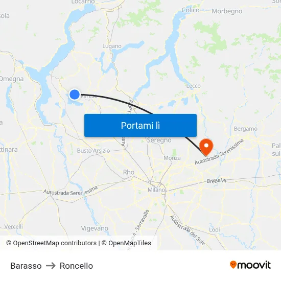 Barasso to Roncello map