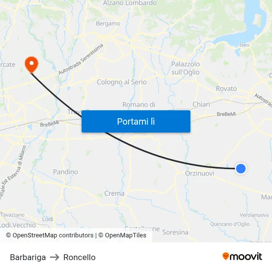 Barbariga to Roncello map