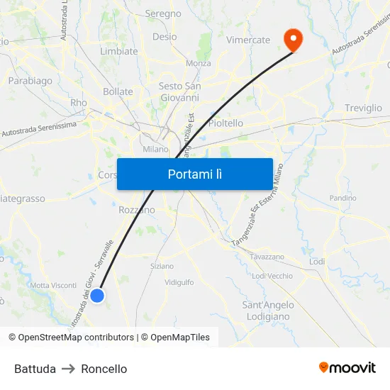 Battuda to Roncello map