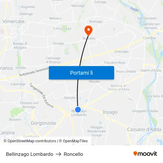 Bellinzago Lombardo to Roncello map