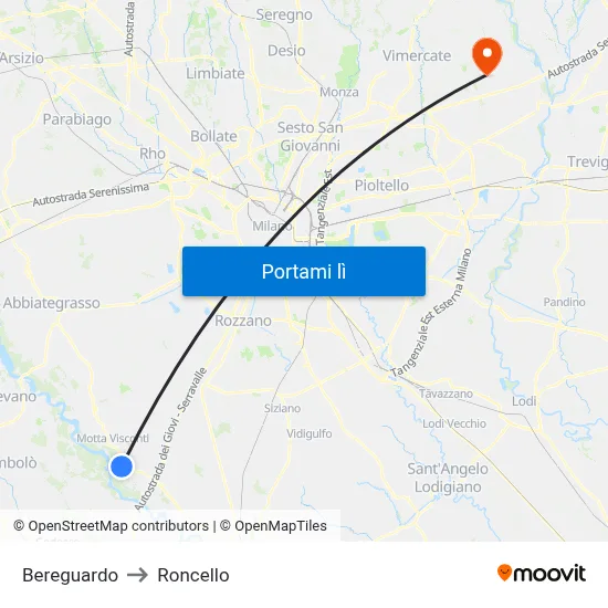 Bereguardo to Roncello map