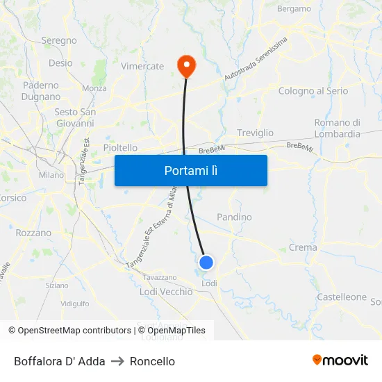 Boffalora D' Adda to Roncello map