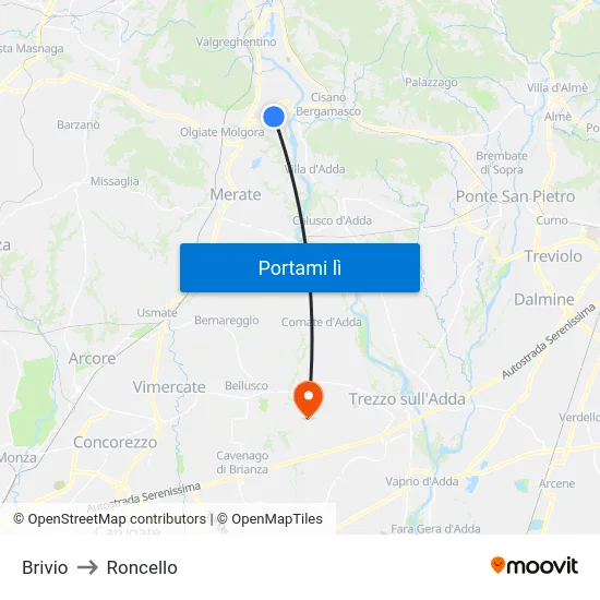 Brivio to Roncello map