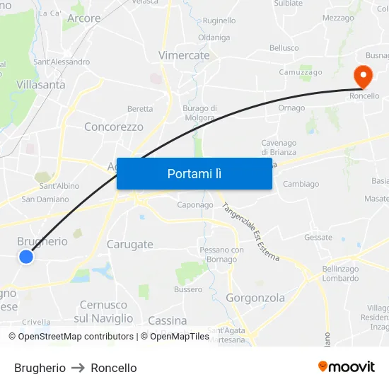 Brugherio to Roncello map