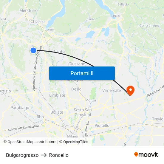 Bulgarograsso to Roncello map