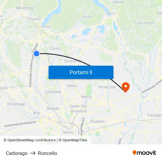Cadorago to Roncello map