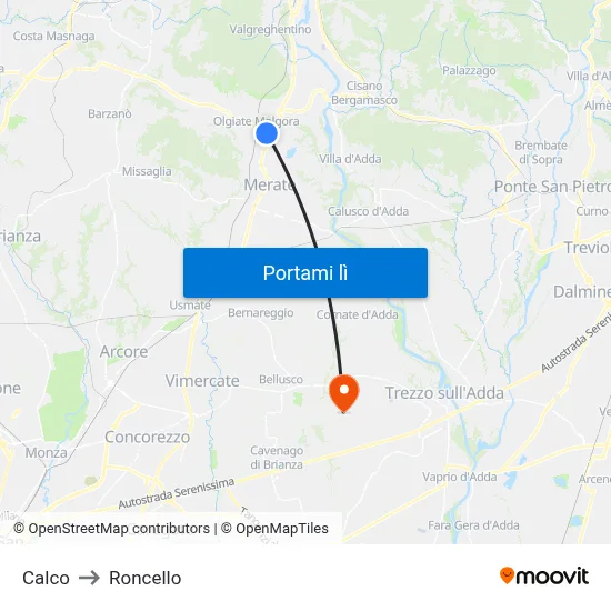 Calco to Roncello map