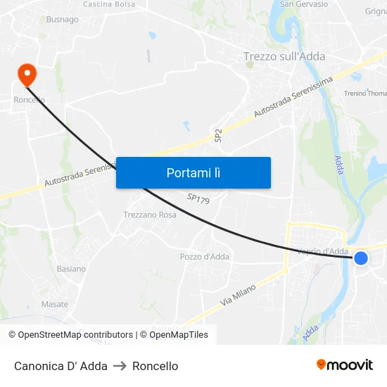 Canonica D' Adda to Roncello map